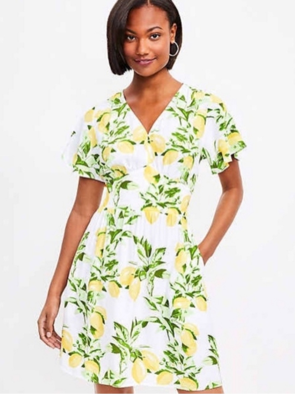 NWT Loft Lemon Print Flutter Sleeve Mini Dress Size 4